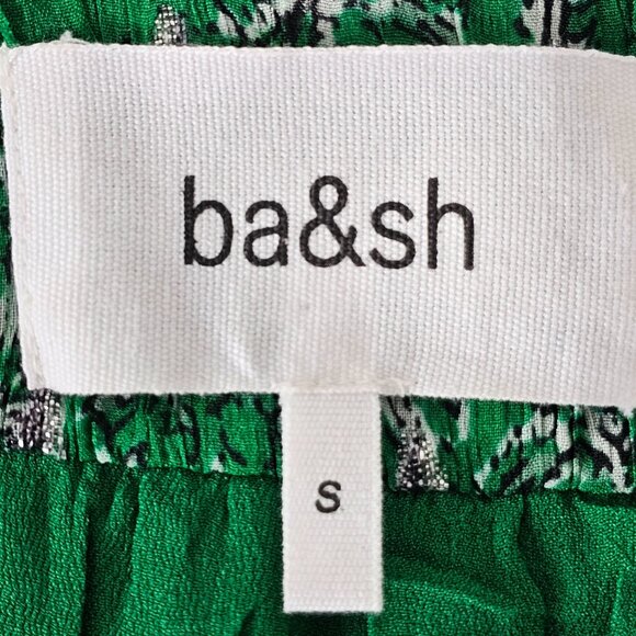 New BA&SH Clem Metallic Paisley Vert Green Short Sleeve V-Neck Dress 6 - Picture 8 of 8